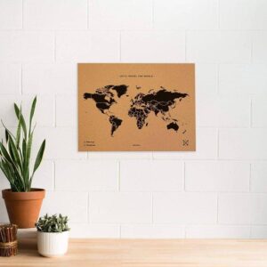 Miss Wood - Kurken Wereldkaart - 60cmx90cm - Black